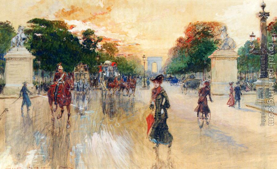 Georges Stein : Busy Traffic On The Champs Elysees Paris